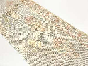 紙布ふくれ織縞に花葉模様織出し名古屋帯